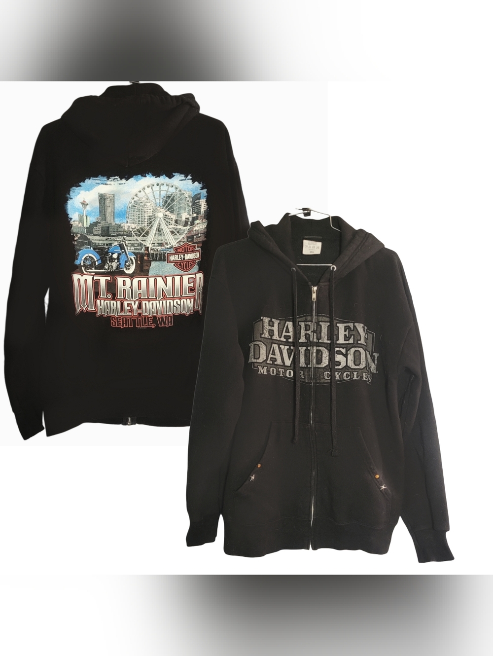 Harley-Davidson Black Zip Hoodie w/ Seattle Mt. Rainier Back Medium-Thick Materi